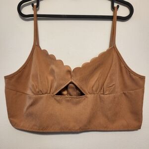 Brown Scalloped Cutout Cropped Tank Top